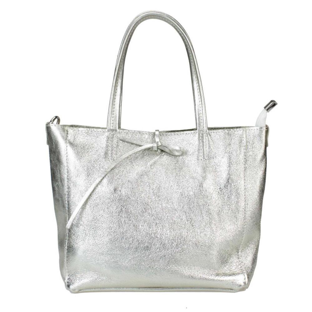 Stylish Gold Metallic Italian Leather Tote Bag with Shoulder Strap